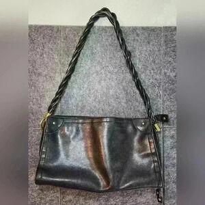 Relic black leather handbag twist braided shoulder strap,  3 sections NICE